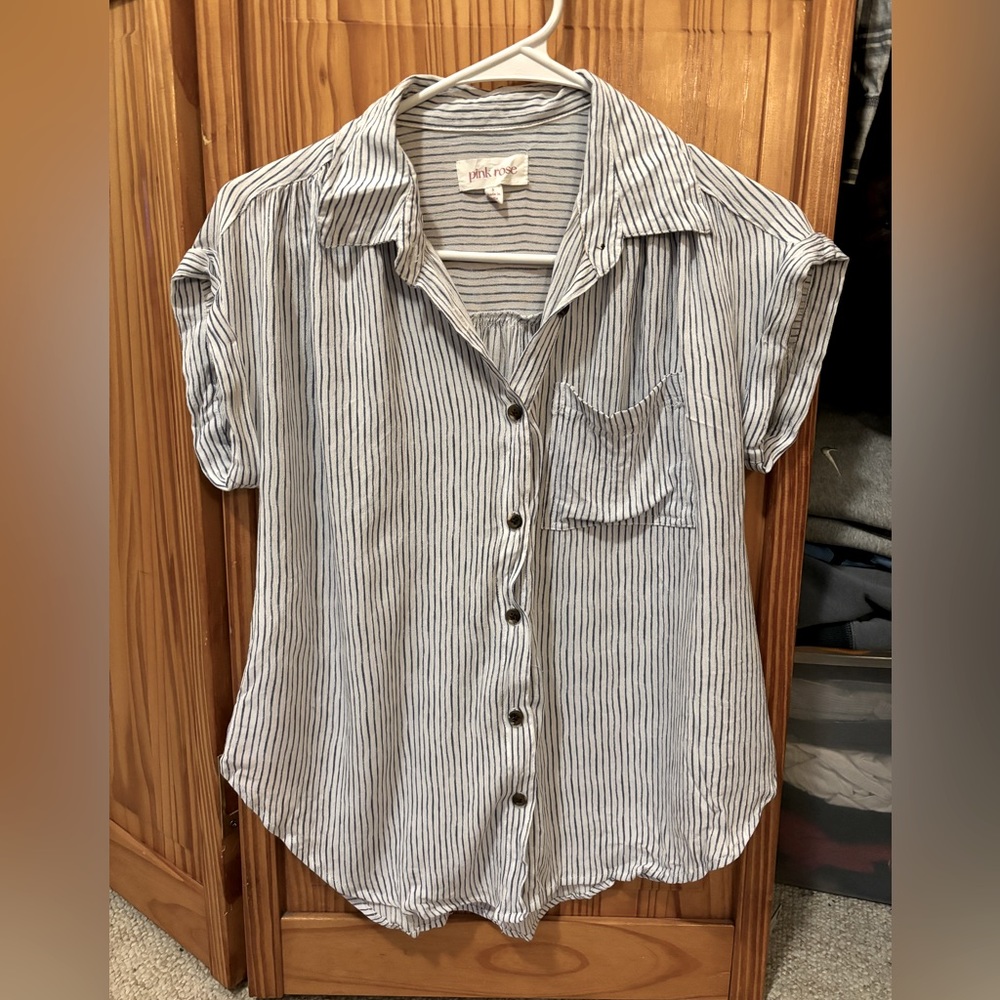 Pink Rose Size Small Linen Button-Down Shirt with Collar